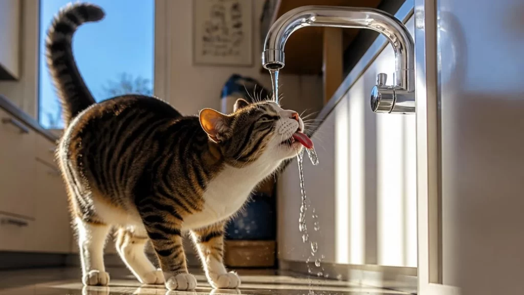 Els gats i l'aigua: per què prefereixen beure aigua de l'aixeta El gato bebe agua del grifo
