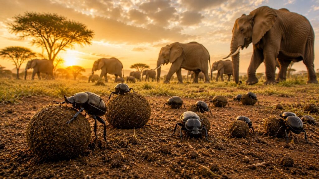 Els escarabats piloters i la seva funció ecològica Sona estrany, però la ciència el recolza: la pèrdua d'elefants africans pot provocar la desaparició del 23% de les espècies d'escarabats